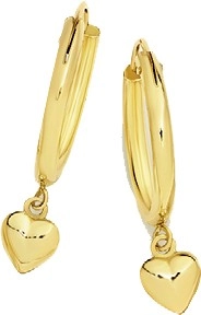 9ct Gold 1.5x10mm Hoop Earrings With Heart Drop