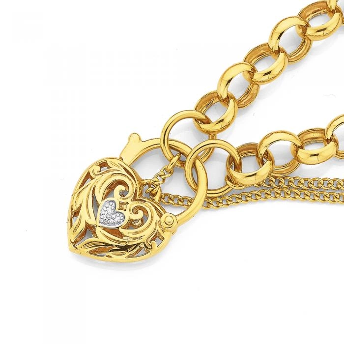 9ct Gold 19cm Belcher Diamond Padlock Bracelet