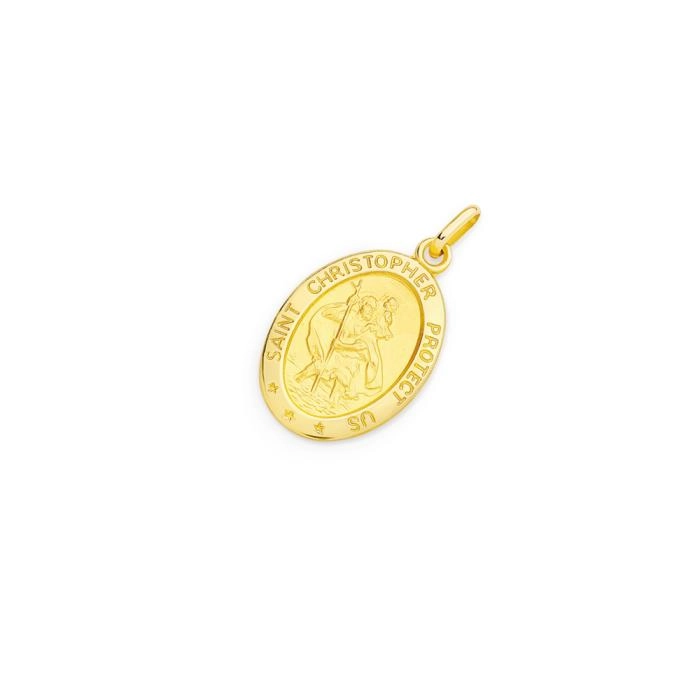 9ct Gold 20mm Oval St Christopher Men's Pendant