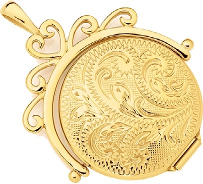 9ct Gold 25mm Filigree Engraved Flat Round Spinner Locket