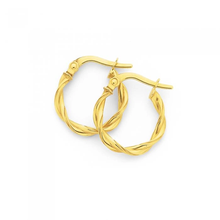 9ct Gold 2x10mm Entwined Twist Hoop Earrings