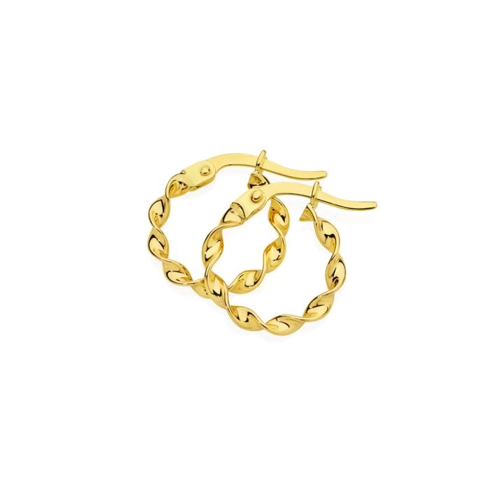 9ct Gold 2x10mm Ribbon Twist Hoop Earrings