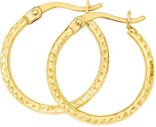 9ct Gold 2x15mm Diamond-Cut Hoop Earrings