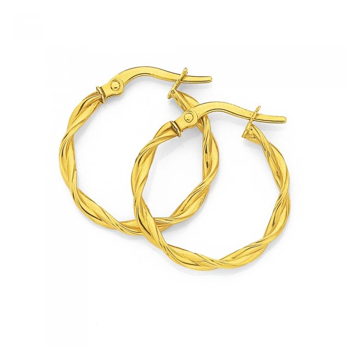 9ct Gold 2x15mm Entwined Hoop Earrings