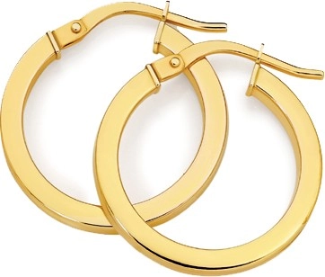 9ct Gold 2x15mm Square Tube Hoop Earrings