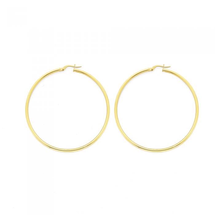 9ct Gold 2x50mm Polished Hoop Earrings