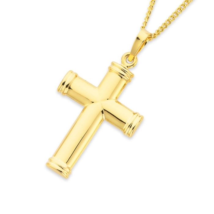 9ct Gold 30mm Capped Ends Cross Men's Pendant