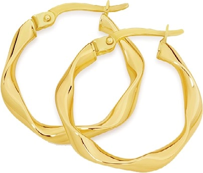 9ct Gold 3x15mm Ribbon Twist Hoop Earrings