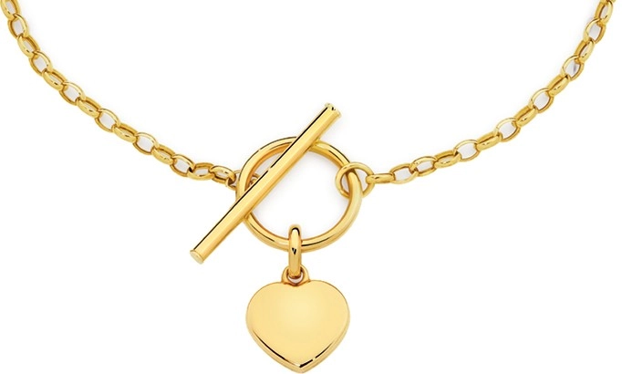 9ct Gold 45cm Flat Heart Fob Belcher Necklet