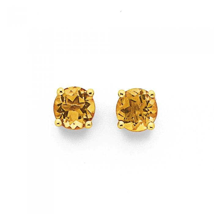 9ct Gold 5mm Citrine Studs