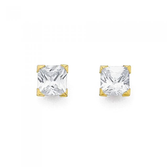 9ct Gold 5mm Cubic Zirconia Square Studs