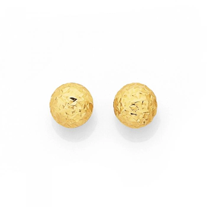 9ct Gold 6mm Diamond-Cut Ball Stud Earrings