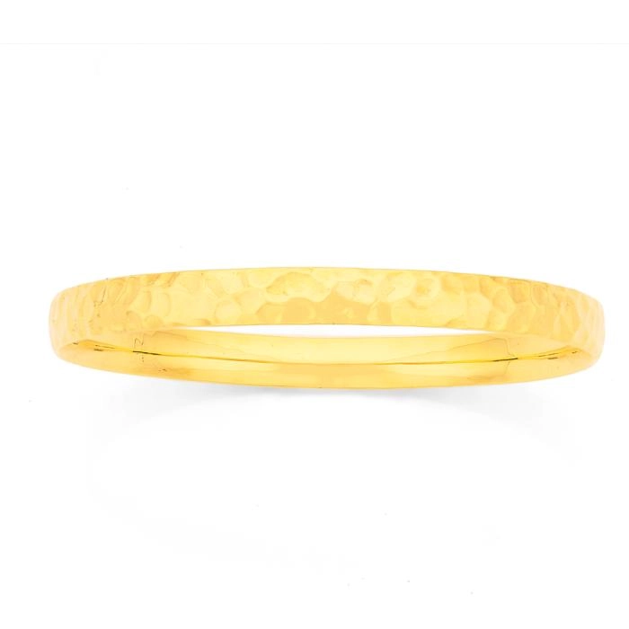 9ct Gold 6x65mm Hollow Hammered Bangle