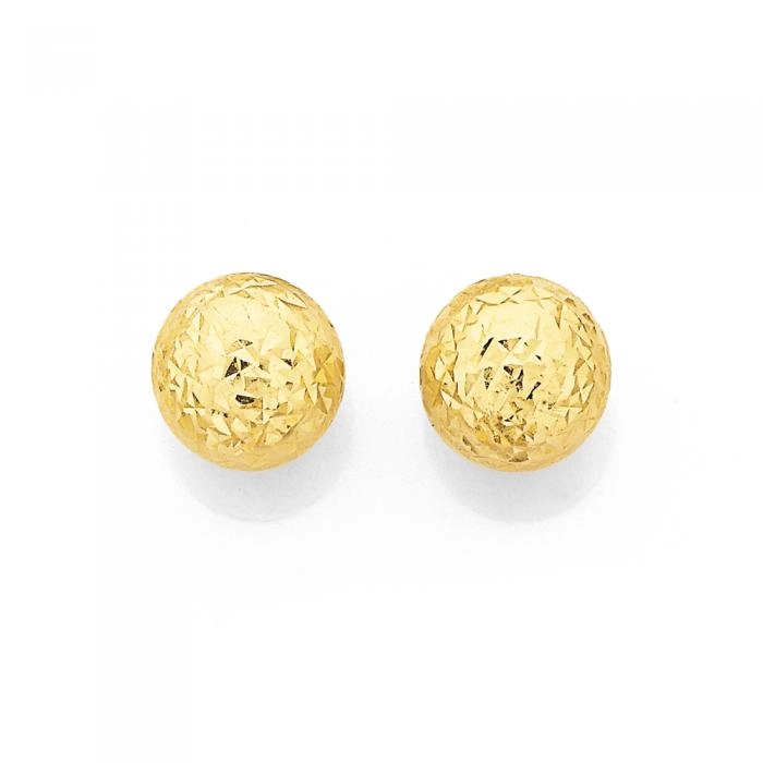 9ct Gold 8mm Diamond-Cut Ball Stud Earrings