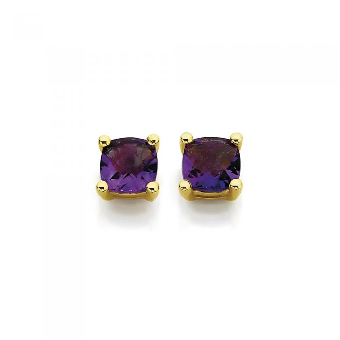 9ct Gold Amethyst 5mm Cushion Cut Stud Earrings