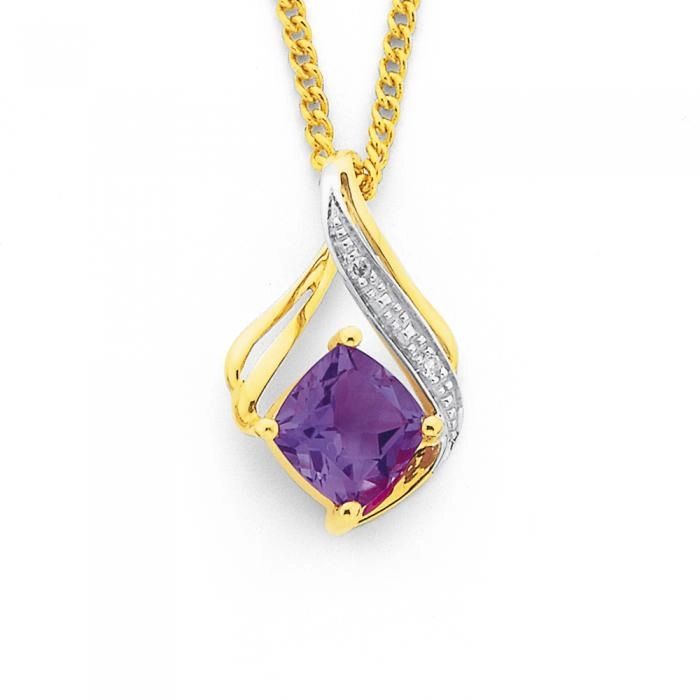 9ct Gold Amethyst & Diamond Pendant