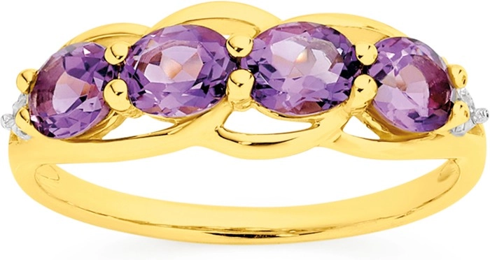 9ct Gold Amethyst & Diamonds Ring