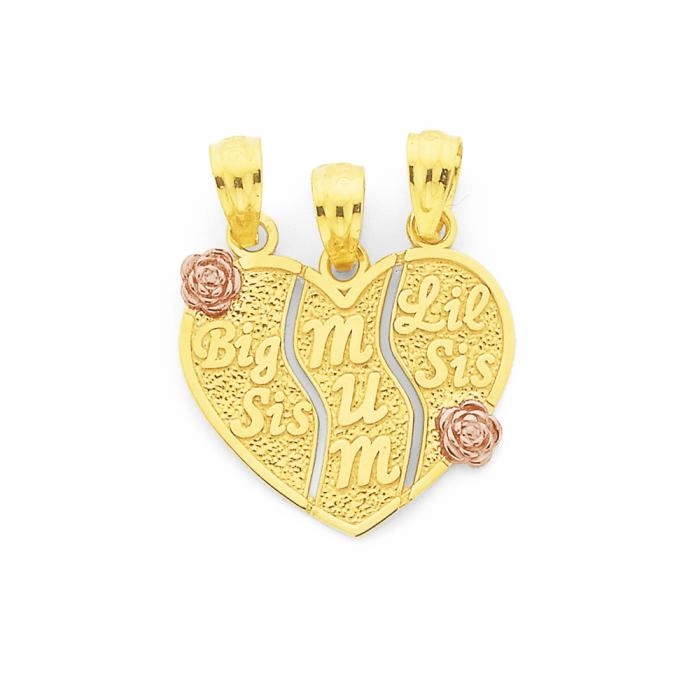 9ct Gold 'Big Sis, Mum, Lil Sis' Share Pendant