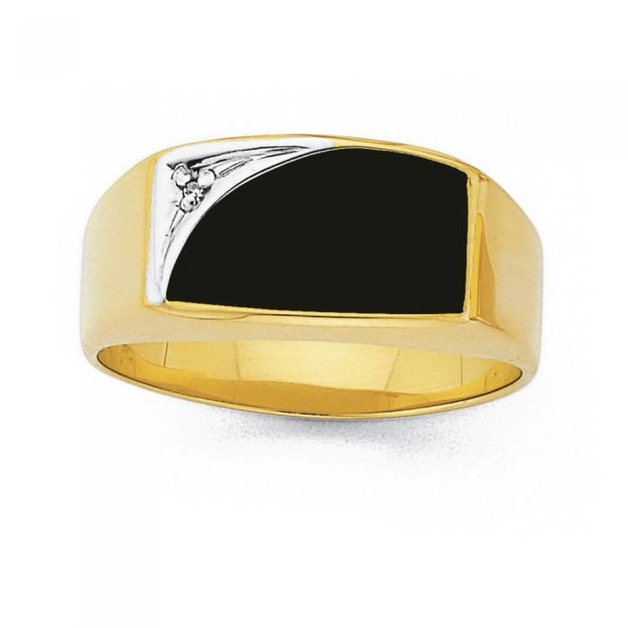 9ct Gold Black Agate & Diamond Men's Ring