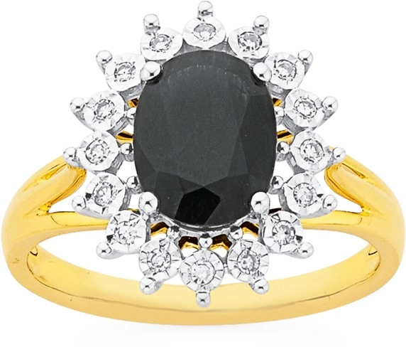 9ct Gold Black Sapphire & Diamond Ring