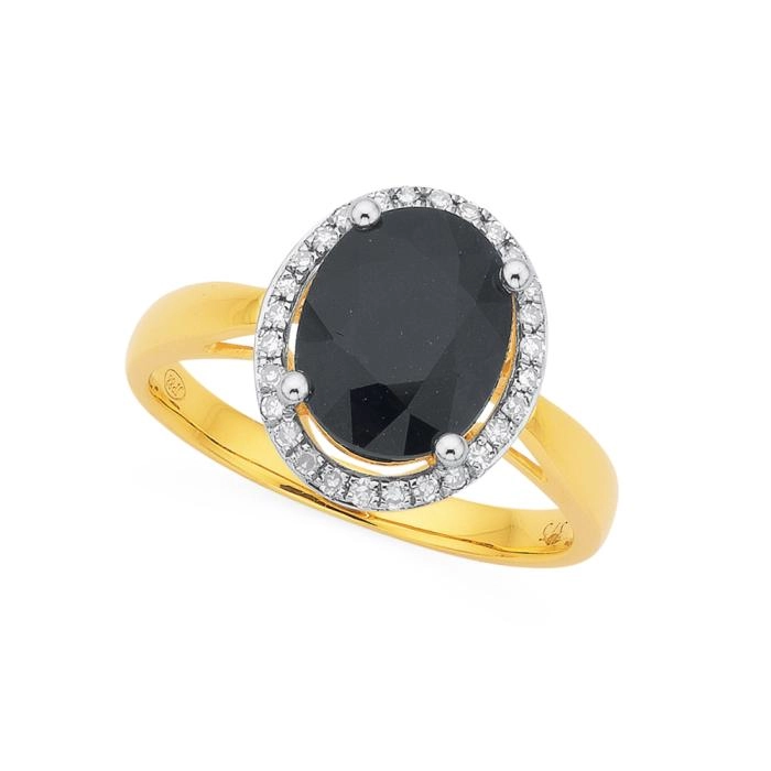 9ct Gold Black Sapphire & Diamond Ring