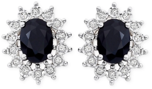 9ct Gold Black Sapphire & Diamond Stud Earrings