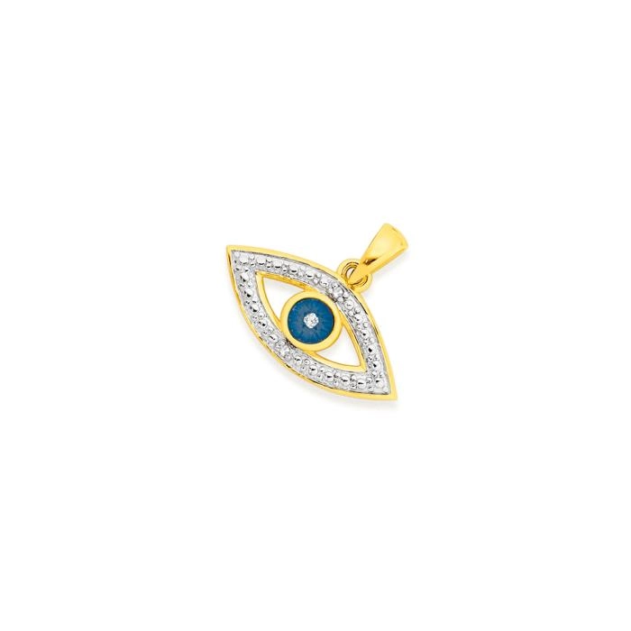 9ct Gold & Blue Rhodium Diamond Evil Eye Pendant