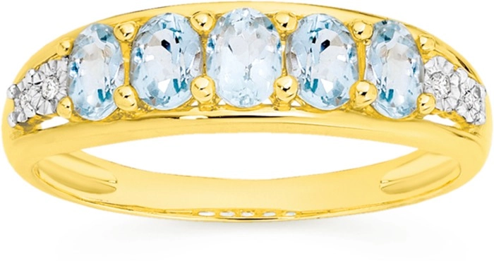 9ct Gold Blue Topaz & Diamond Ring