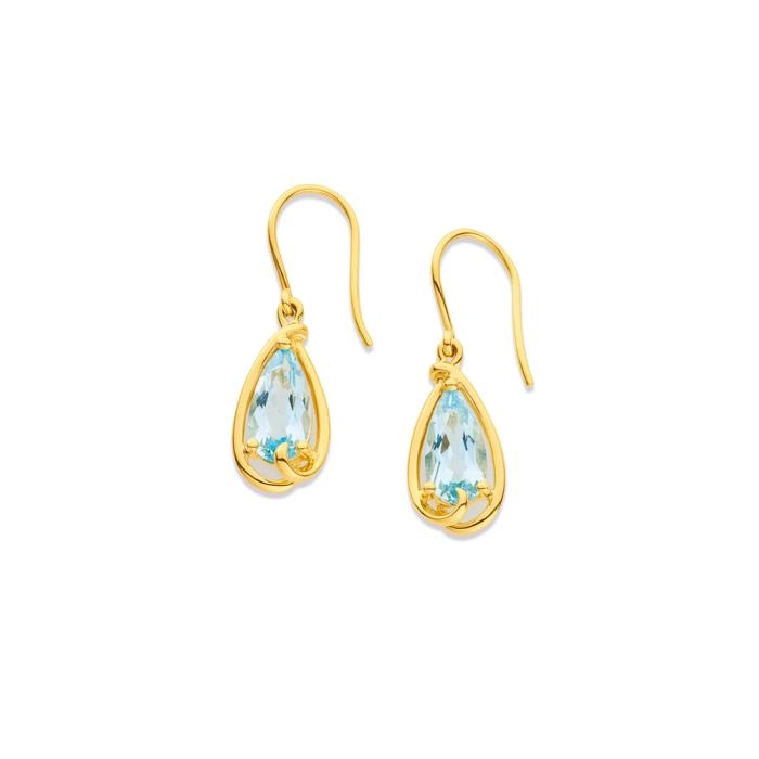 9ct Gold Blue Topaz Drop Earrings