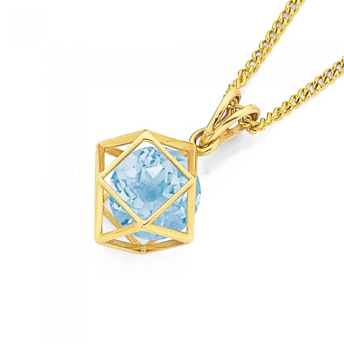 9ct Gold Blue Topaz Prism Pendant