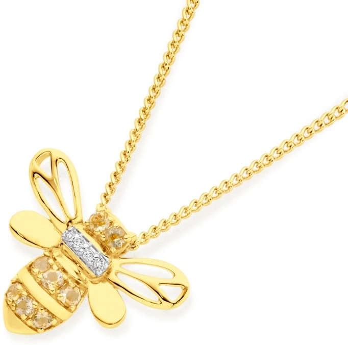 9ct Gold Citrine & Diamond Bumble Bee Slider Pendant