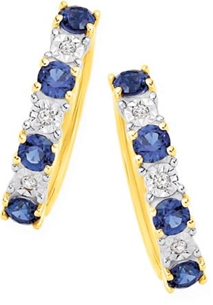 9ct Gold Created Ceylon Sapphire & Diamond Huggie Earrings