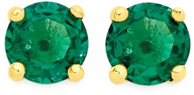 9ct Gold Created Emerald 4mm Stud Earrings