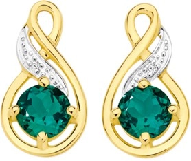 9ct Gold Created Emerald & Diamond Earrings