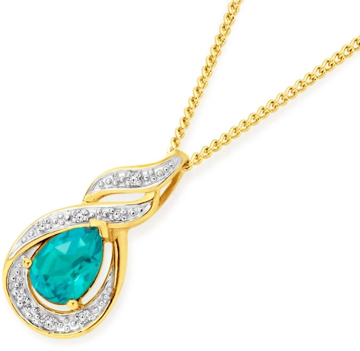 9ct Gold Created Emerald & Diamond Pendant