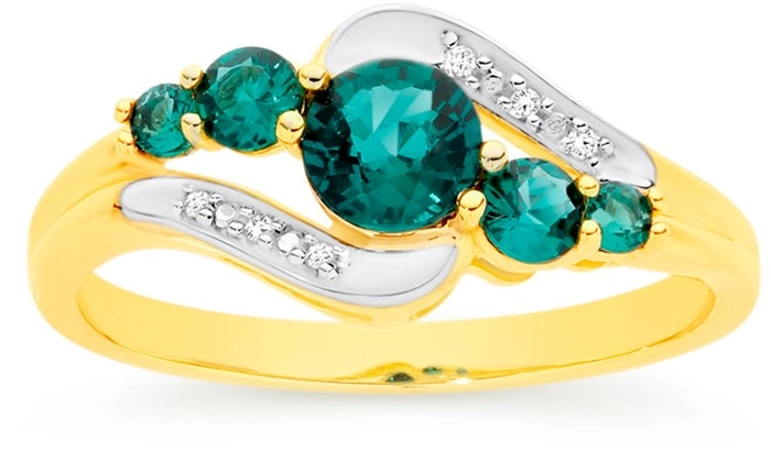 9ct Gold Created Emerald & Diamond Ring