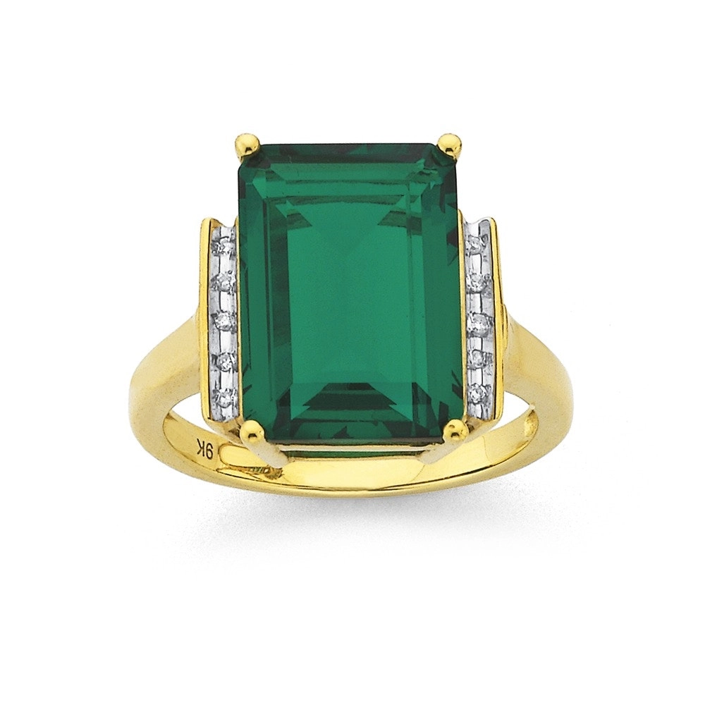 9ct Gold Created Emerald & Diamond Ring