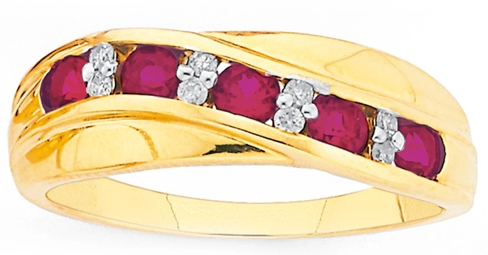 9ct Gold Created Ruby & Diamond Crossover Ring