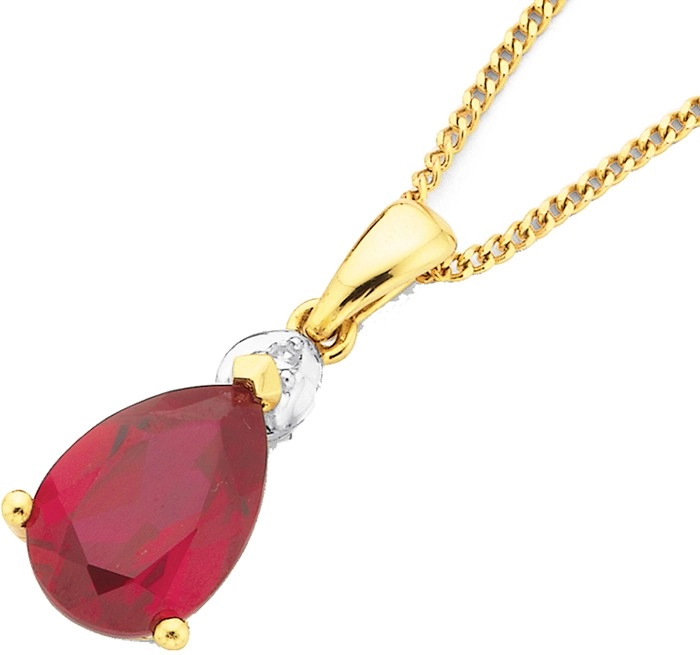 9ct Gold Created Ruby & Diamond Pendant