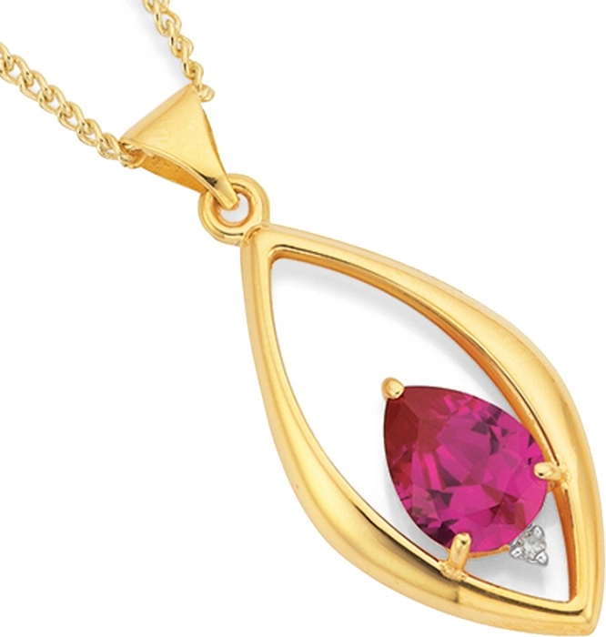 9ct Gold Created Ruby & Diamond Pendant