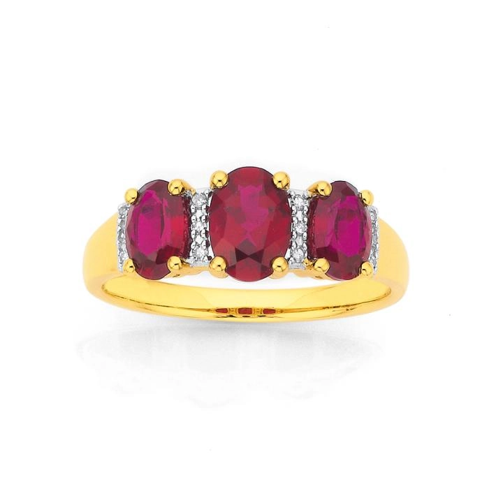 9ct Gold Created Ruby & Diamond Ring