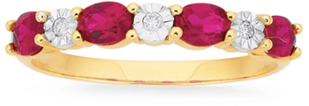 9ct Gold Created Ruby & Diamond Ring