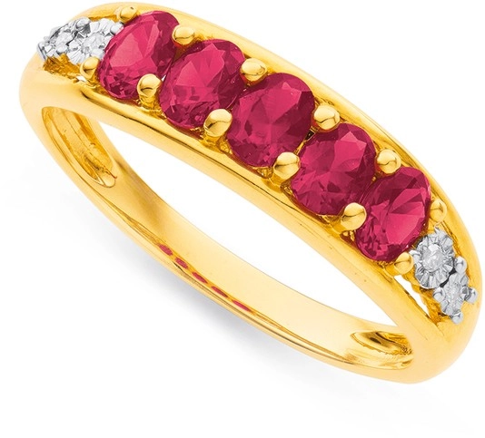 9ct Gold Created Ruby & Diamond Ring