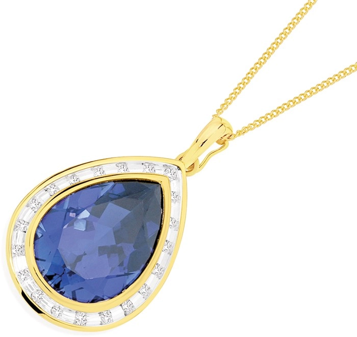 9ct Gold Created Sapphire & Diamond Enhancer Pendant