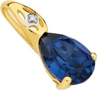 9ct Gold Created Sapphire & Diamond Pendant