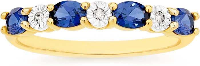 9ct Gold Created Sapphire & Diamond Ring