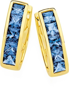 9ct Gold Created Sapphire Huggie Earrings