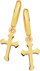 9ct Gold Cross Drop Huggie Earrings