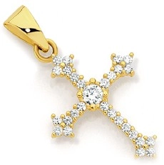 9ct Gold Cubic Zirconia Cross Pendant