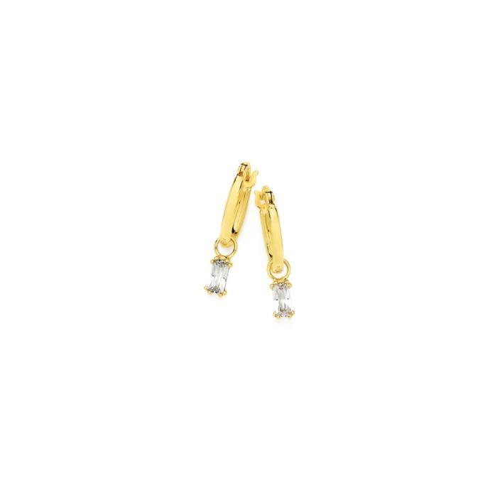 9ct Gold Cubic Zirconia Drop Hoop Earrings